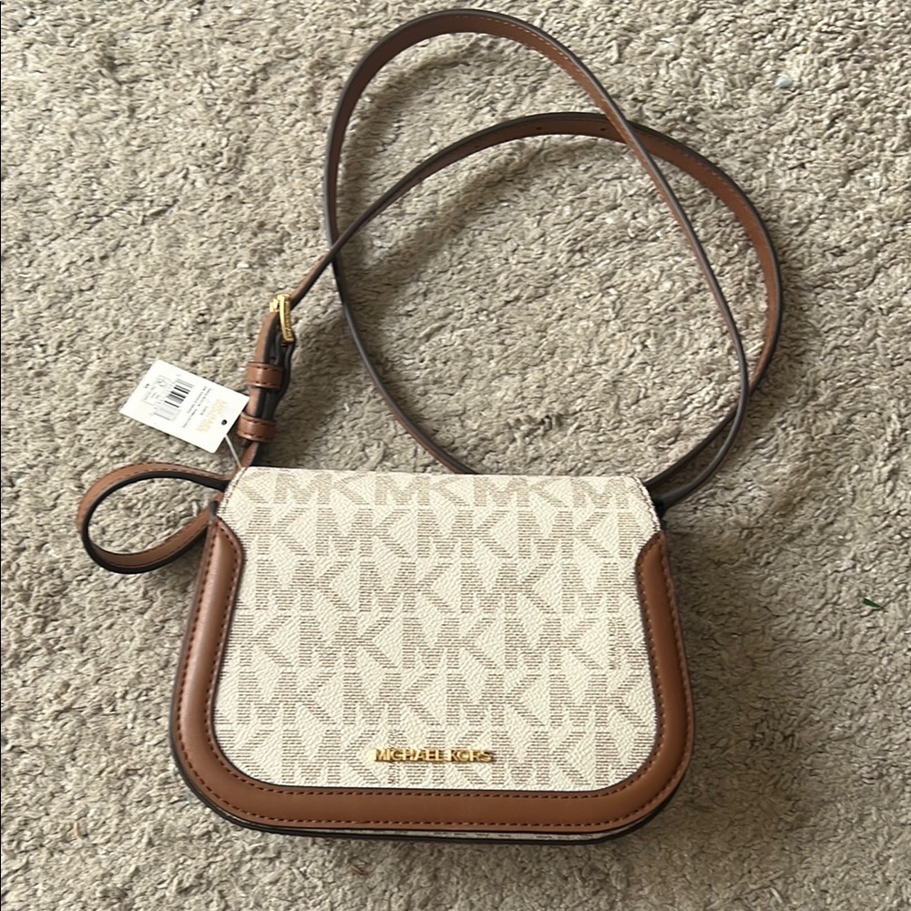 Michael Kors LUCIE Brown and Cream Crossbody Bag